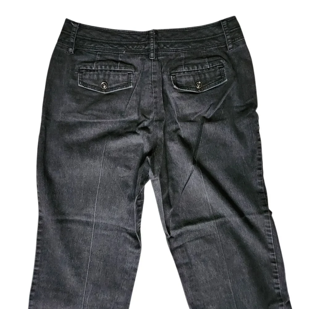 New Directions Black Straight Leg Double Button Flap Pocket Jeans sz 10
